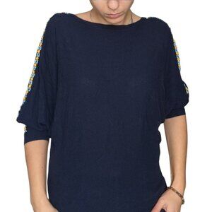 SMITTEN Women's Sweater Navy Blue Batwing with Beads M Excellent conditi…